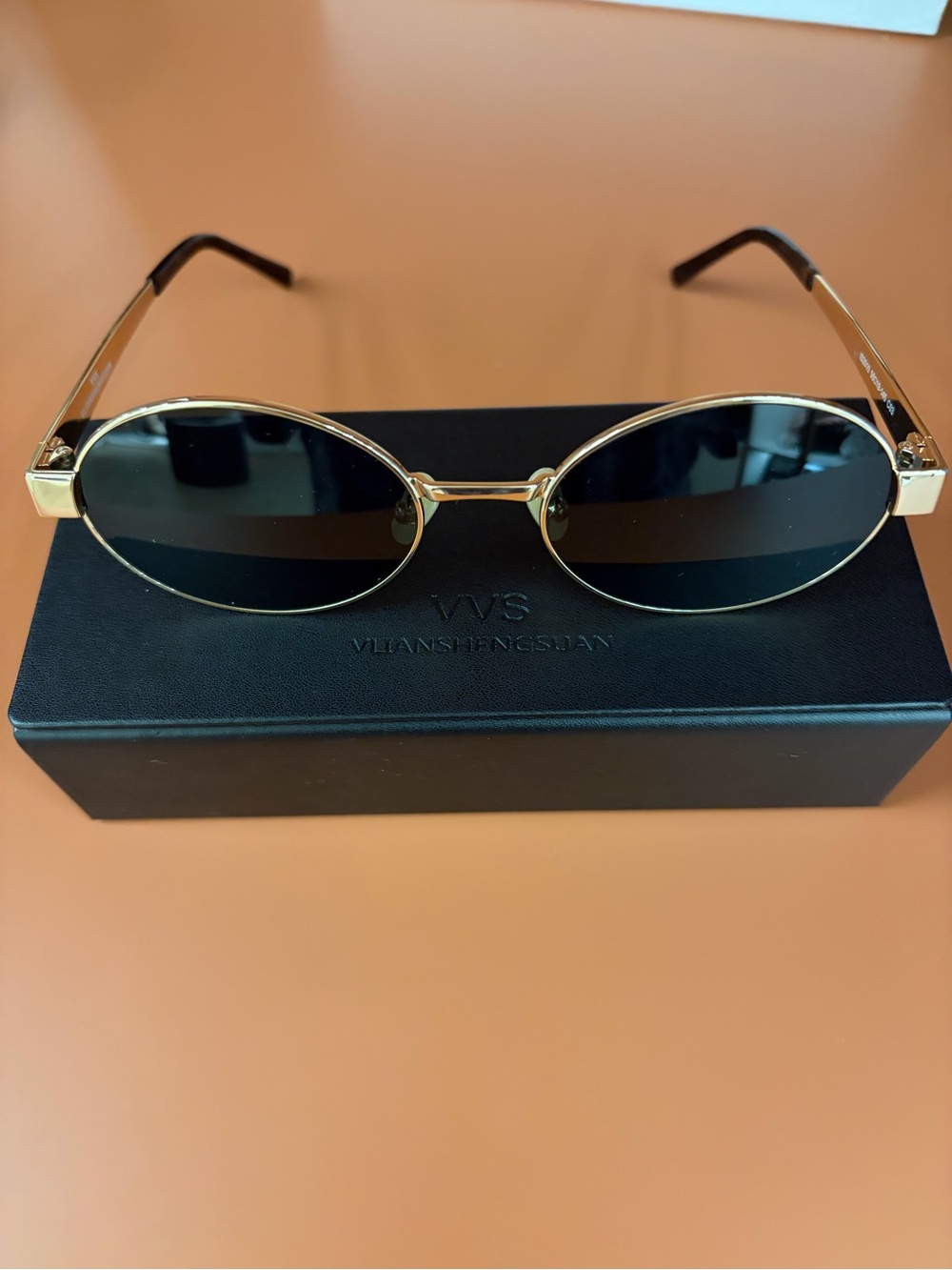 Gold Frame Black Lens Women's Oval Sunglasses